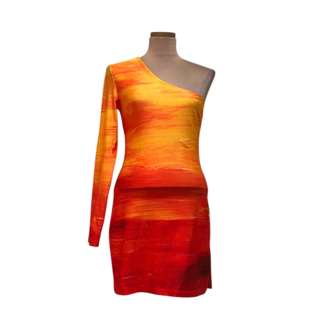 Farai London Lani Sunset Dress Size Large Orange Red